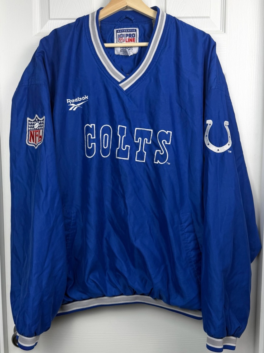 Vintage 90’s Reebok Pro Line Colts V-Neck Pullover Jacket XXL NFL Windbreaker